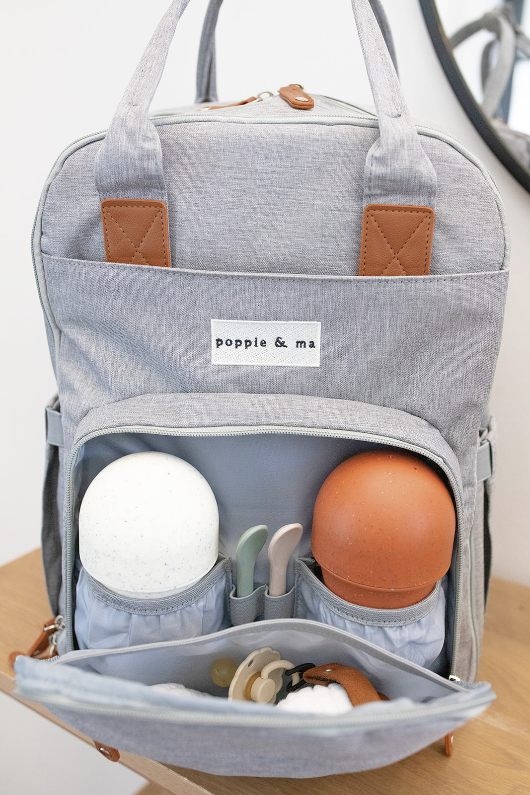 Poppie & Ma Diaper Bag Backpack | Water Resistant and Durable | Multifunction Travel Backpack for Mom and Dad | Gray