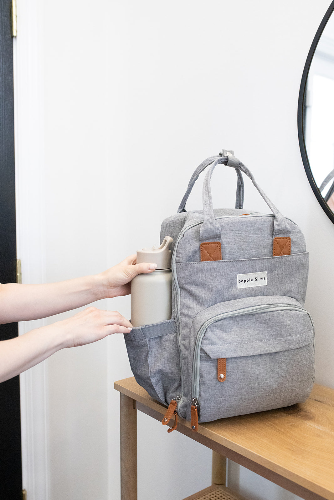 Poppie & Ma Diaper Bag Backpack | Water Resistant and Durable | Multifunction Travel Backpack for Mom and Dad | Gray