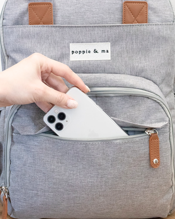 Poppie & Ma Diaper Bag Backpack | Water Resistant and Durable | Multifunction Travel Backpack for Mom and Dad | Gray