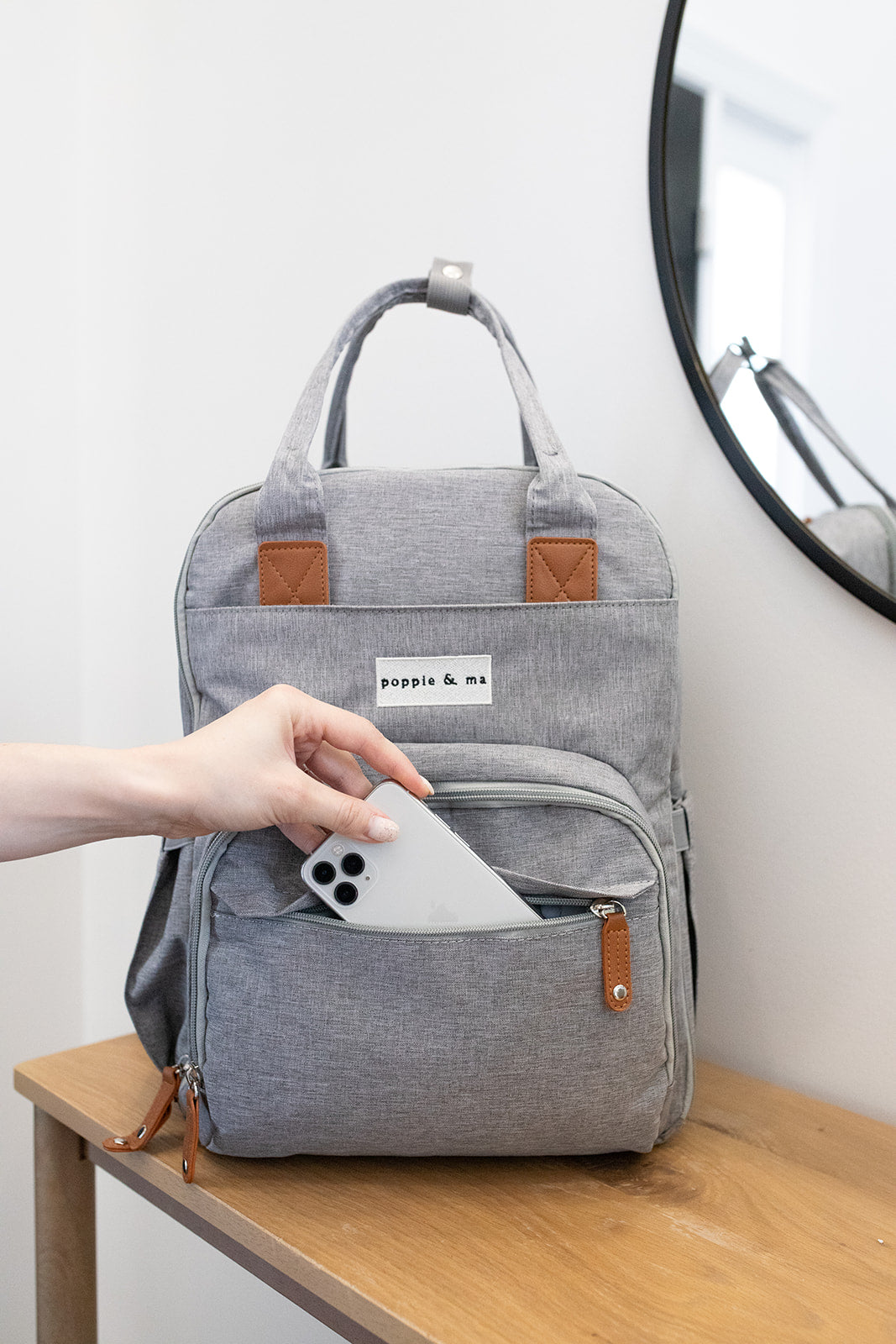 Poppie & Ma Diaper Bag Backpack | Water Resistant and Durable | Multifunction Travel Backpack for Mom and Dad | Gray