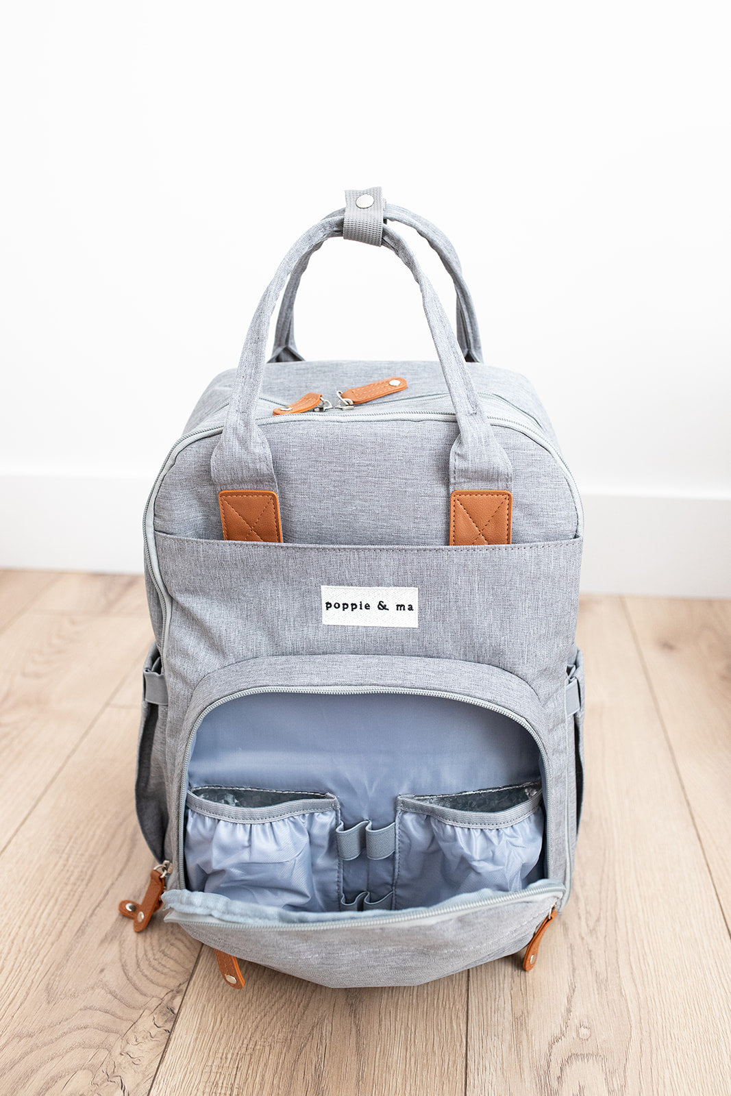 Poppie & Ma Diaper Bag Backpack | Water Resistant and Durable | Multifunction Travel Backpack for Mom and Dad | Gray