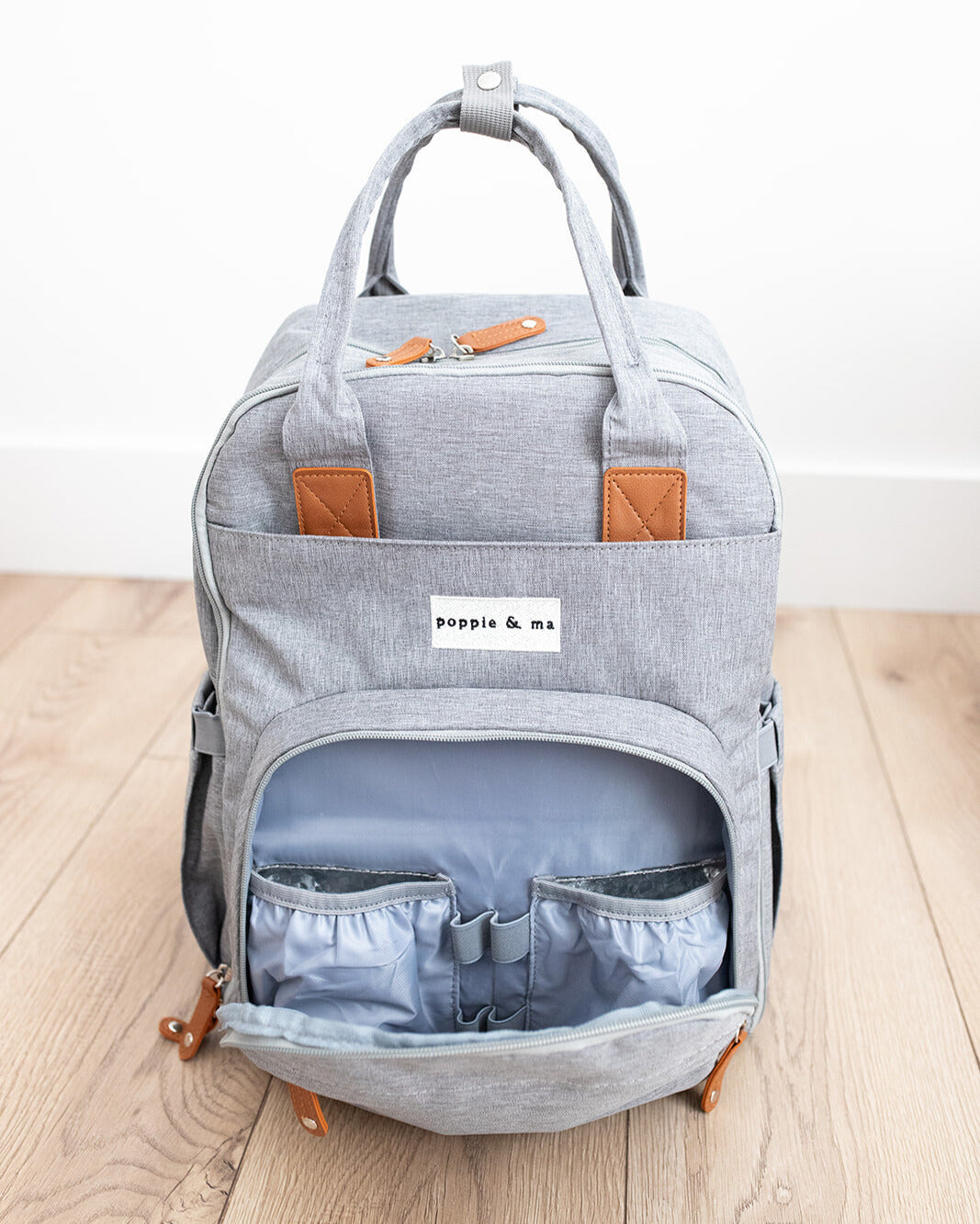 Poppie & Ma Diaper Bag Backpack | Water Resistant and Durable | Multifunction Travel Backpack for Mom and Dad | Gray