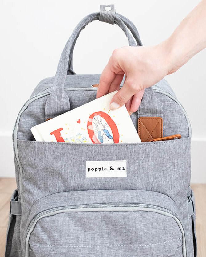 Poppie & Ma Diaper Bag Backpack | Water Resistant and Durable | Multifunction Travel Backpack for Mom and Dad | Gray