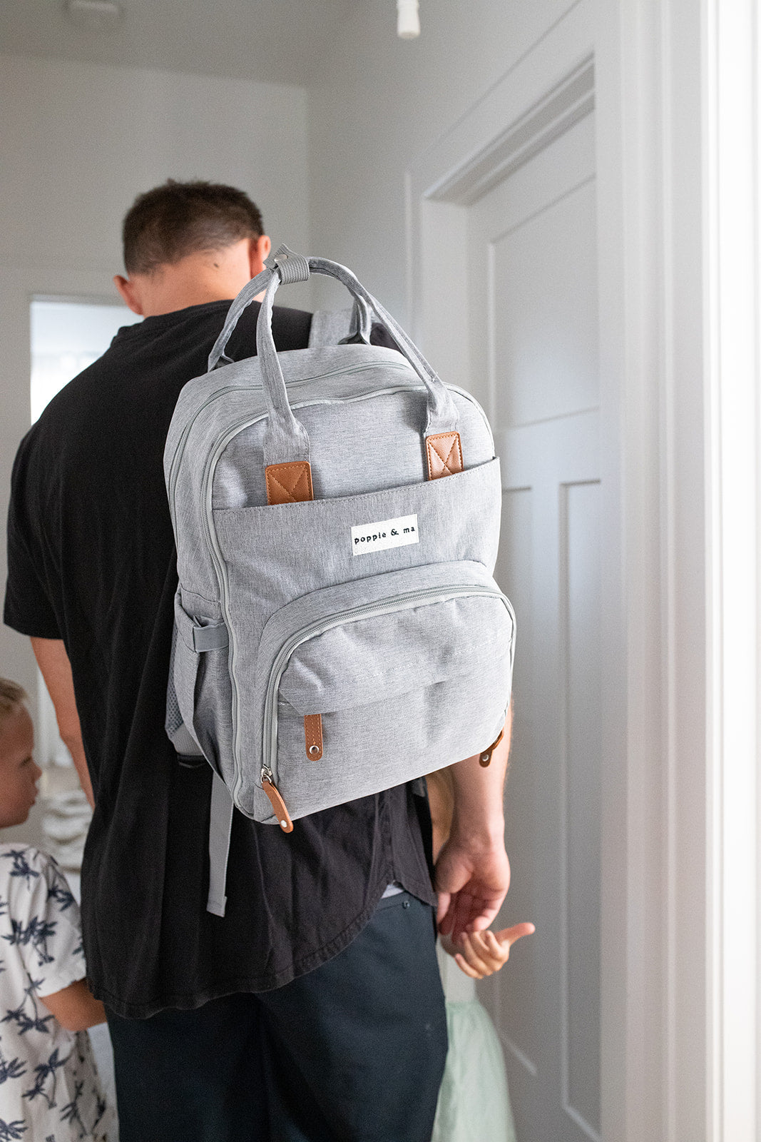 Poppie & Ma Diaper Bag Backpack | Water Resistant and Durable | Multifunction Travel Backpack for Mom and Dad | Gray