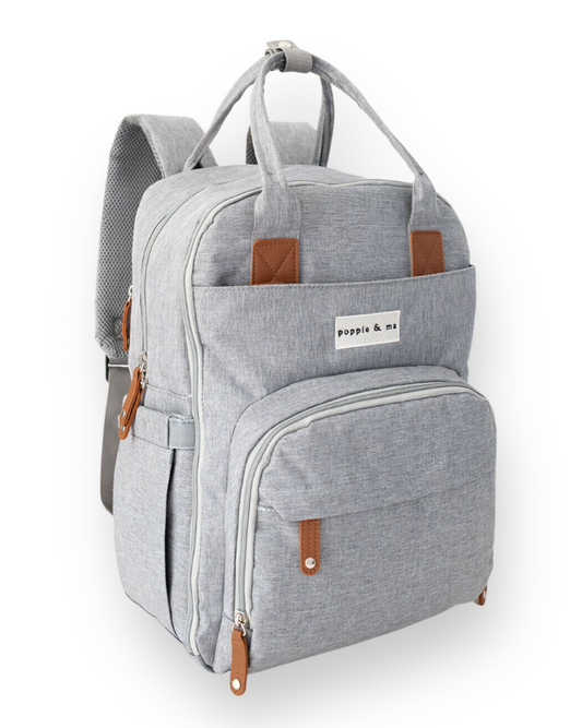 Poppie & Ma Diaper Bag Backpack | Water Resistant and Durable | Multifunction Travel Backpack for Mom and Dad | Gray